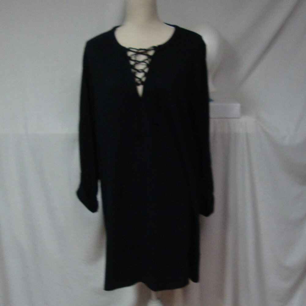 Lands End Laced Up Black Dress Womens XL